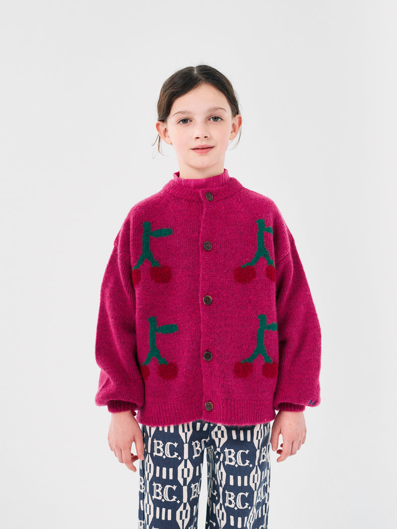 Sweter kardigan Bobo Cherry intarsia