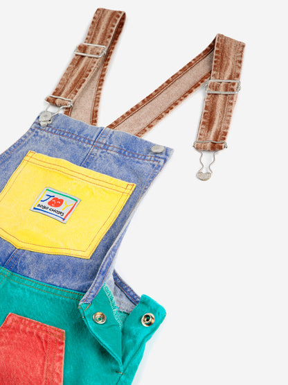 Smiling color block denim dungaree