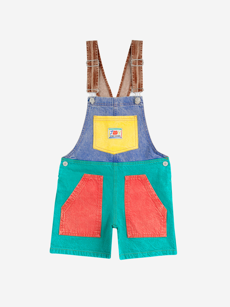 Smiling color block denim dungaree